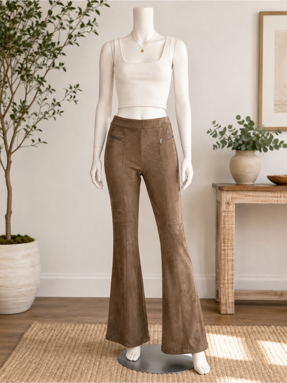 BCBGMaxAzria Brown Faux-Suede Flare Pants S